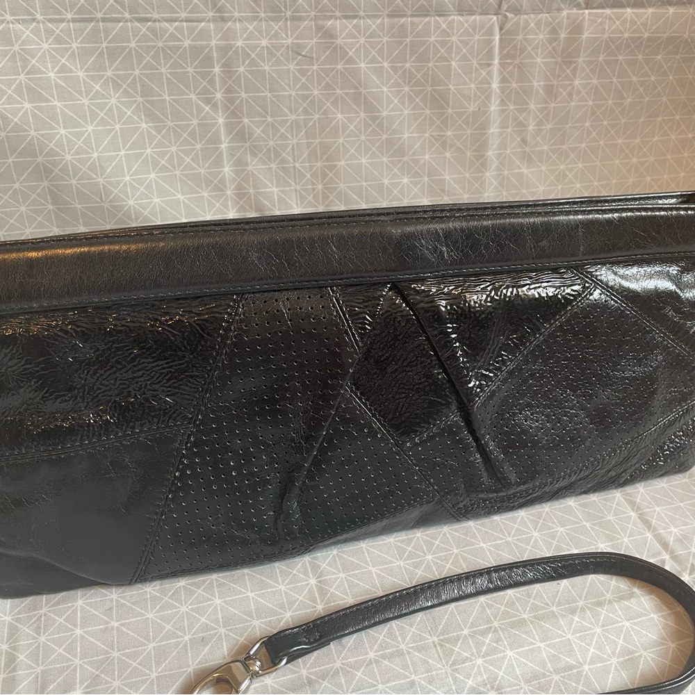 Hobo International Patchwork Black Leather Clutch Shoulder Bag - Picture 2 of 6